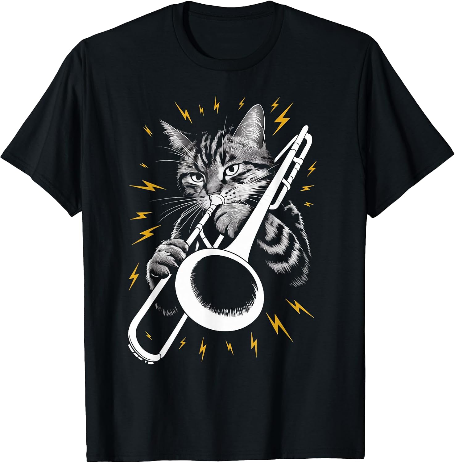Musik Cat Playing Trombone instrument on Cat Trombonist T-Shirt