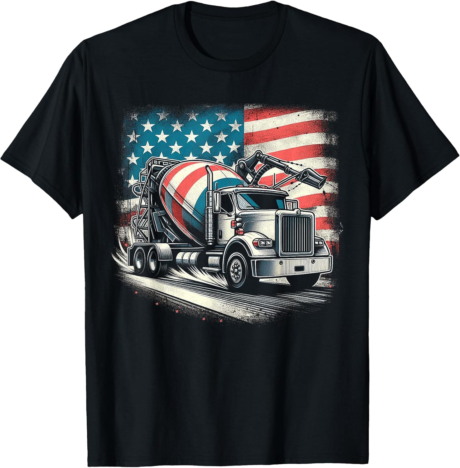 Cement Mixer Truck Construction America Flag T-Shirt