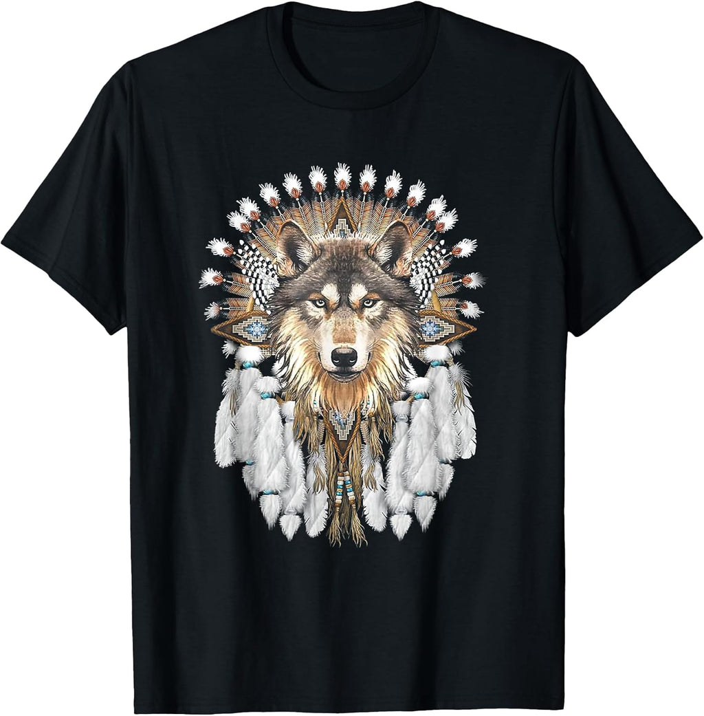 Funny Native American Wolf Feather Tee Shirt