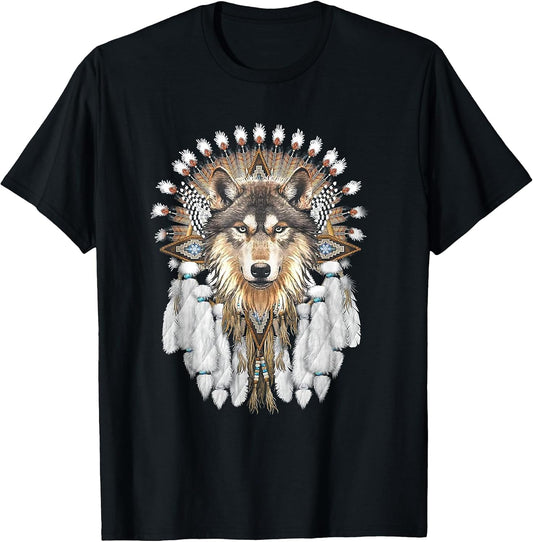 Funny Native American Wolf Feather Tee Shirt