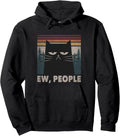 Retro Ew People Black Cat Funny Anti Social Introvert Pullover Hoodie