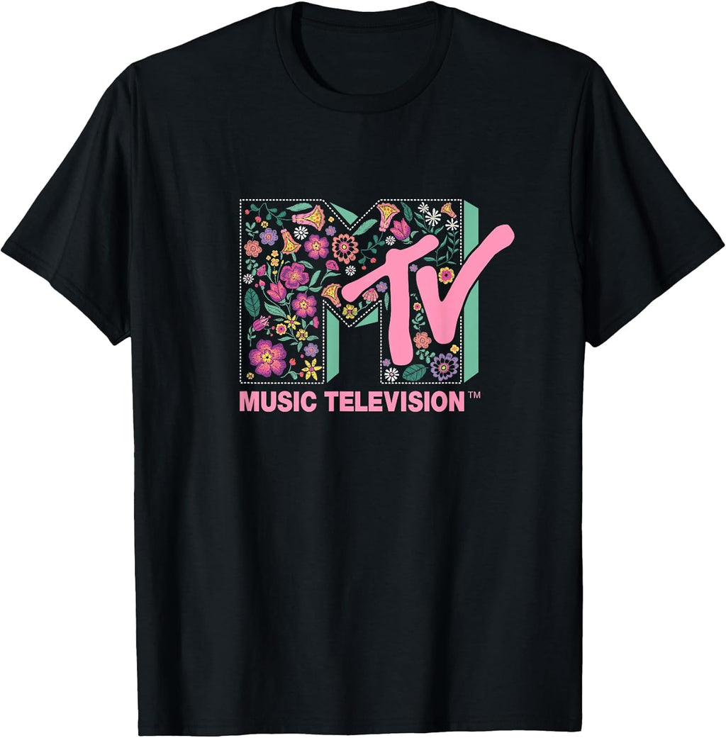 Floral Vintage Embroidery Style Logo Fill T-Shirt