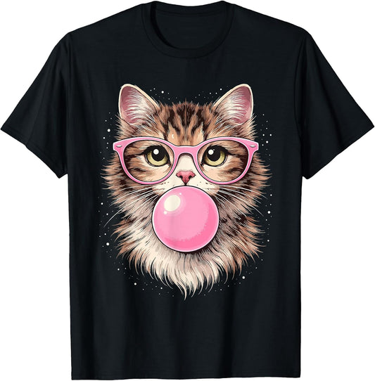 Funny Cat with Glasses Blowing Bubble Gum