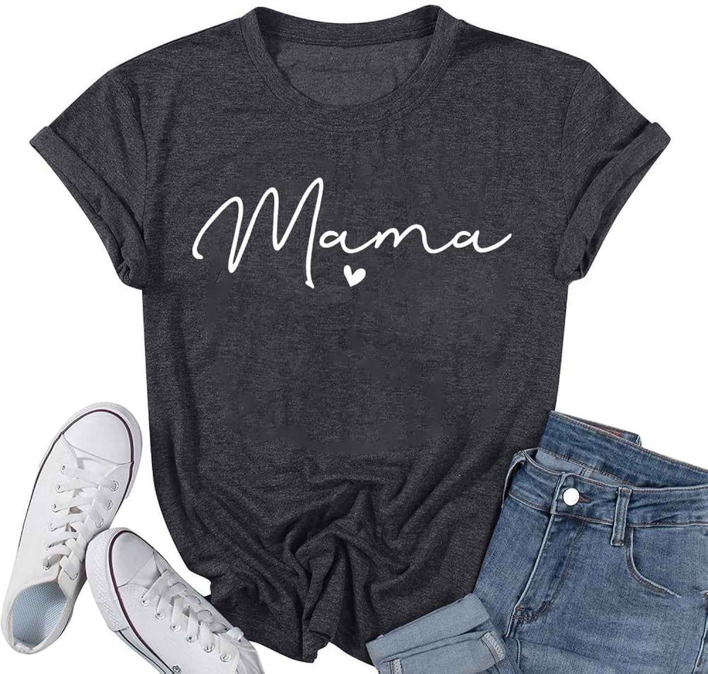 Mama Shirt for Women Mama Letter Print T-Shirt Funny Graphic Tees Casual Short Sleeve Mom Life Tops Tee