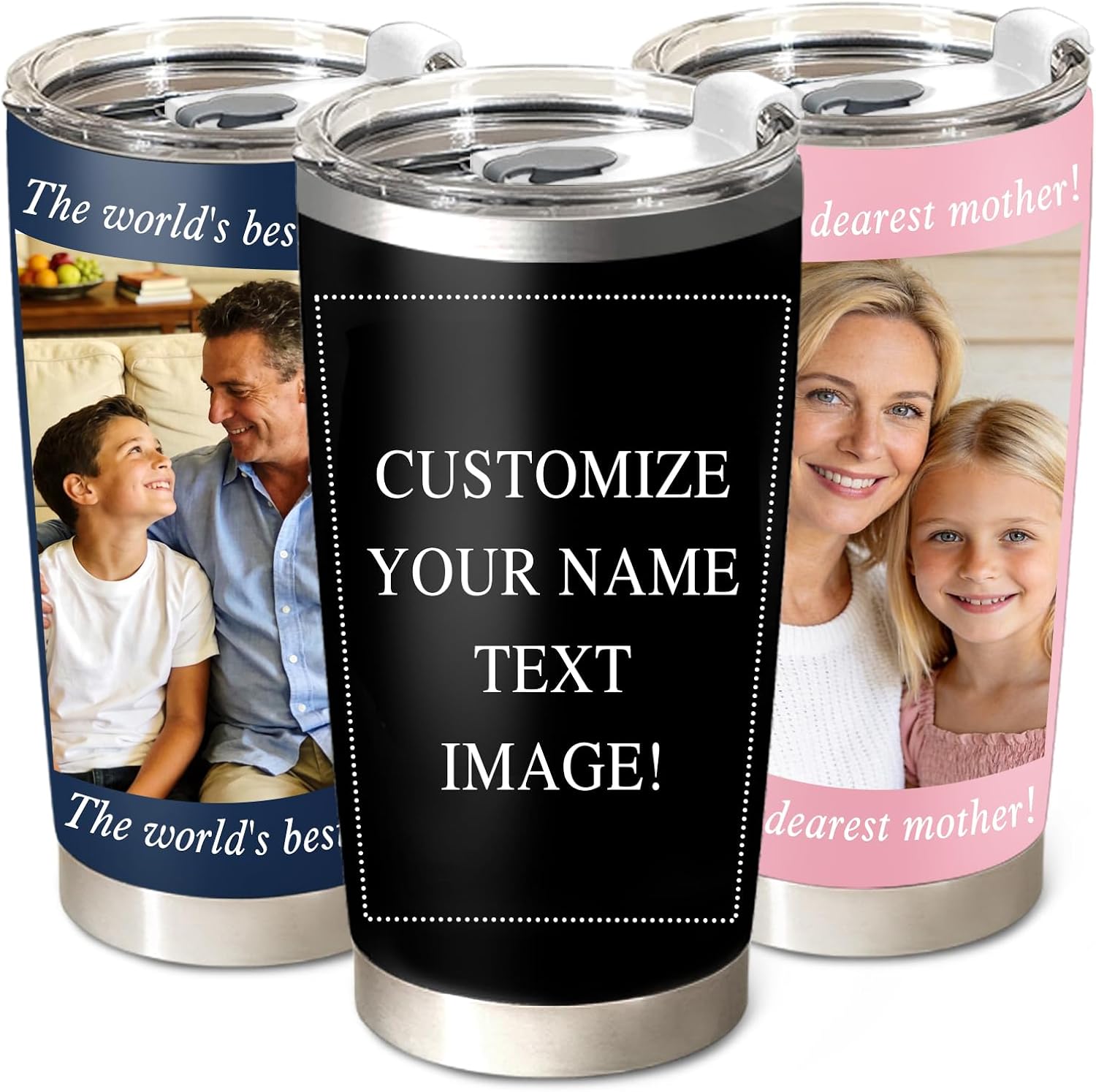Personalized Tumbler with Photo Logo Text, 20 Oz Custom Stainless Steel Coffee Mug with Lid & Straw, Bulk Tumblers for Employee Appreciation, Anniversary, Fathers Day, Birthday Gifts for Men Dad Woman