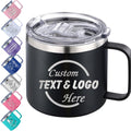 Custom Insulated Coffee Mug with Name Logo Text，Personalized Stainless Steel Mug with Lid Handle,Engraved Coffee Tumbler Customized for Men Women Gifts 12oz 14oz