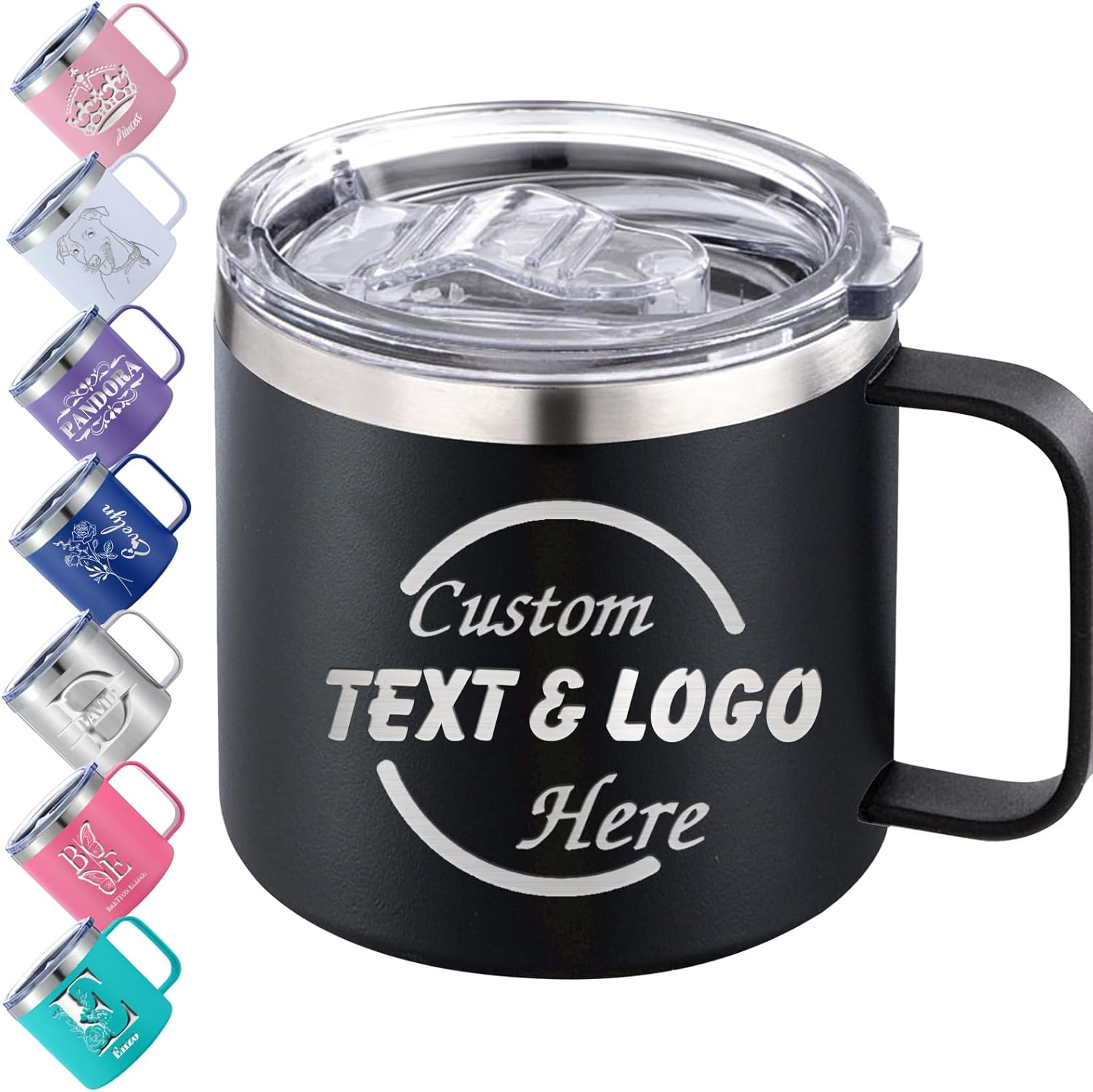 Custom Insulated Coffee Mug with Name Logo Text，Personalized Stainless Steel Mug with Lid Handle,Engraved Coffee Tumbler Customized for Men Women Gifts 12oz 14oz