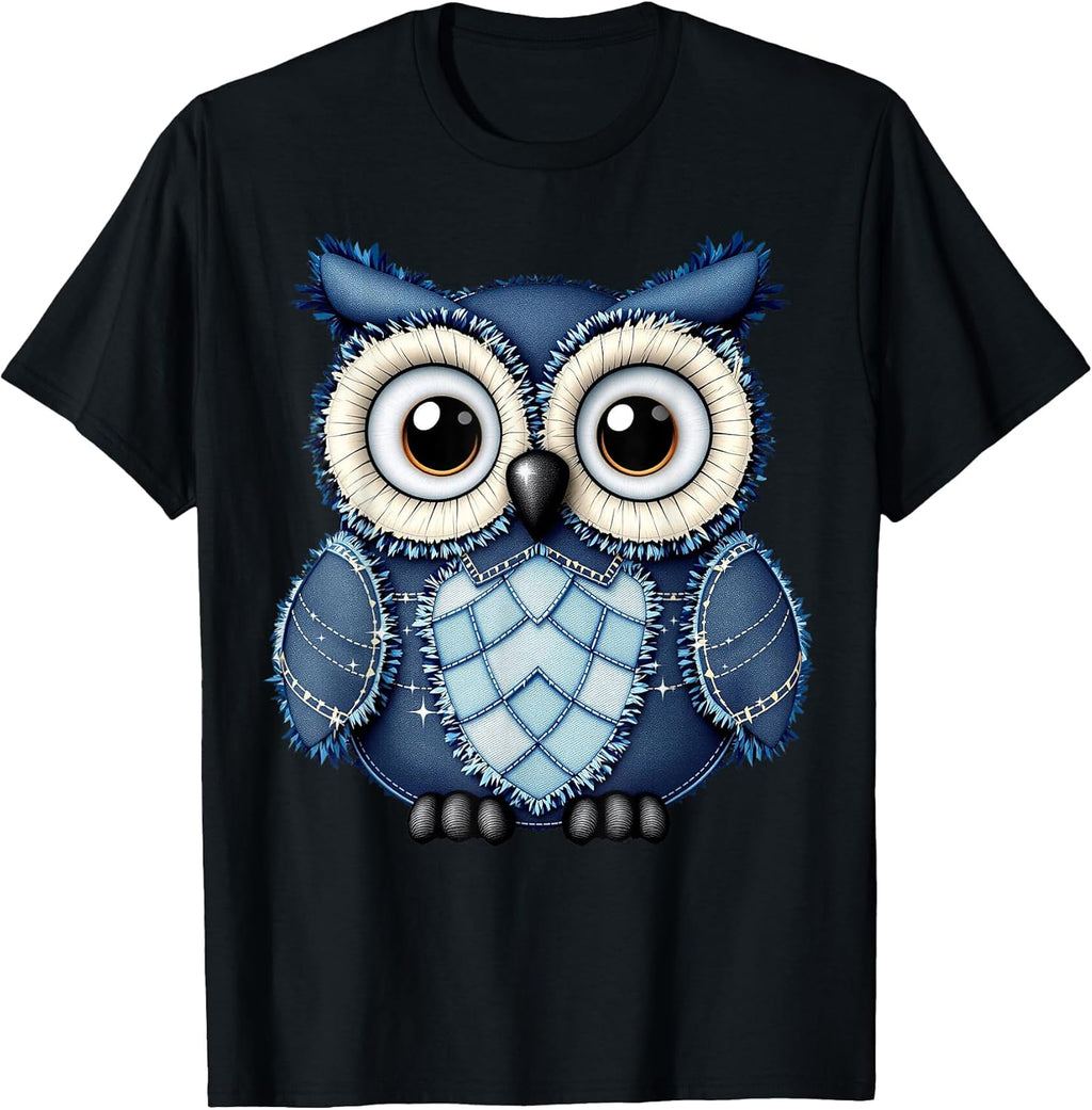 Women's Cute Owl Denim Patchwork Art Apparel