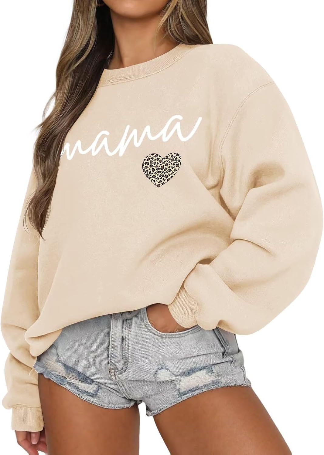 Women Long Sleeve Mama Sweatshirts Crewneck Casual Fall Pullover Tops Oversized Knit Mom Sweater