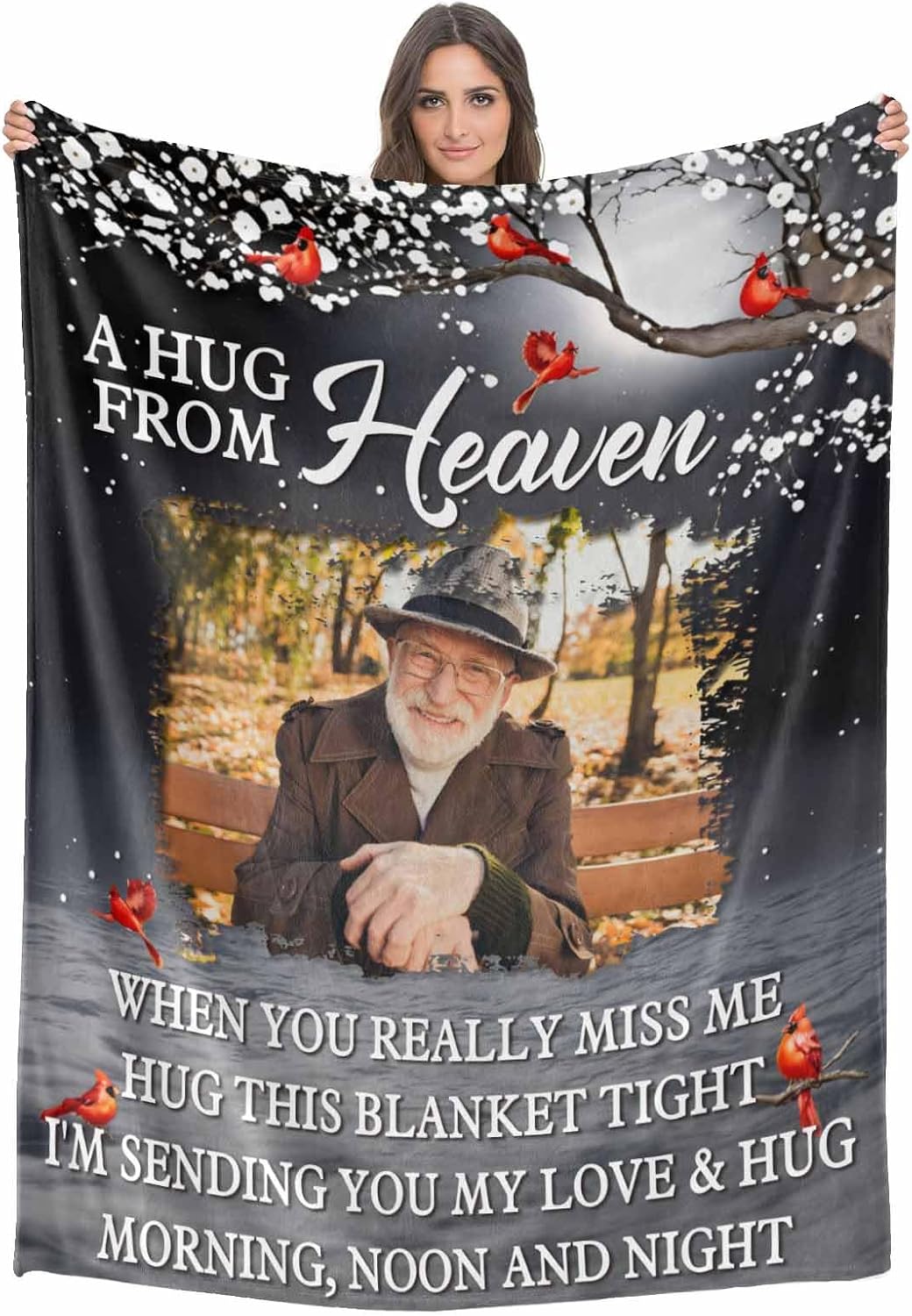 Custom Memorial Blanket with Photos for Loss of Loved One, Loving Memory Personalized Sympathy Blanket for Loss of Dad Mom Husband Wife Friend in Memory of Loved One Gifts, Made in USA