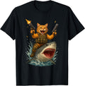 Funny Cat Riding Shark Design Tees Co.