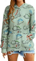 Women Dinosaur Funny Hoodie Sweatshirt Pocket Crewneck Casual Loose Cute Tops Long Sleeve Hoodied Pullover Shirt
