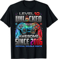 Level 10 Unlocked Awesome Since 2016 10th Birthday Gaming T-Shirt