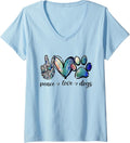 Womens Dog Lover Peace Love Dogs Puppy Paw V-Neck T-Shirt