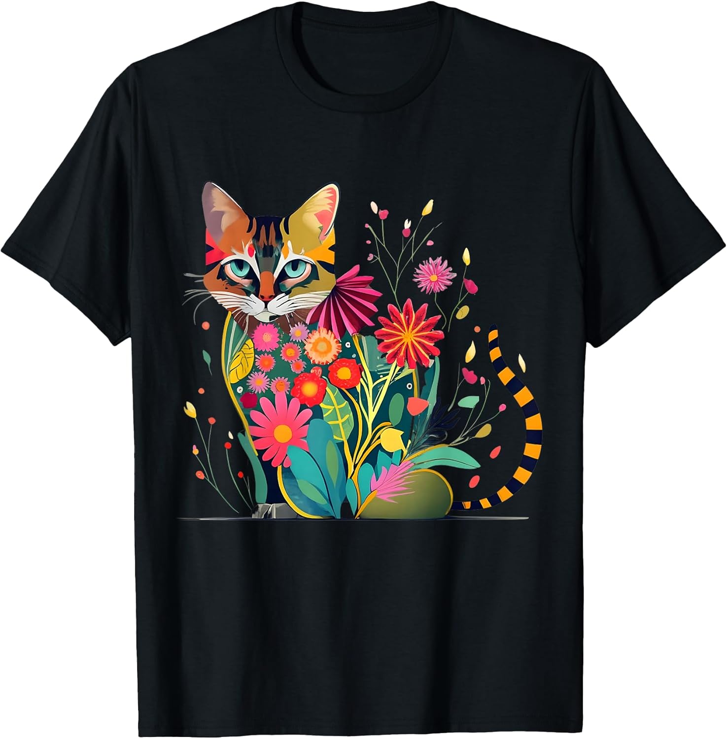 Stunning Cat in Wildflowers Cottagecore Aesthetic Cat Lover T-Shirt