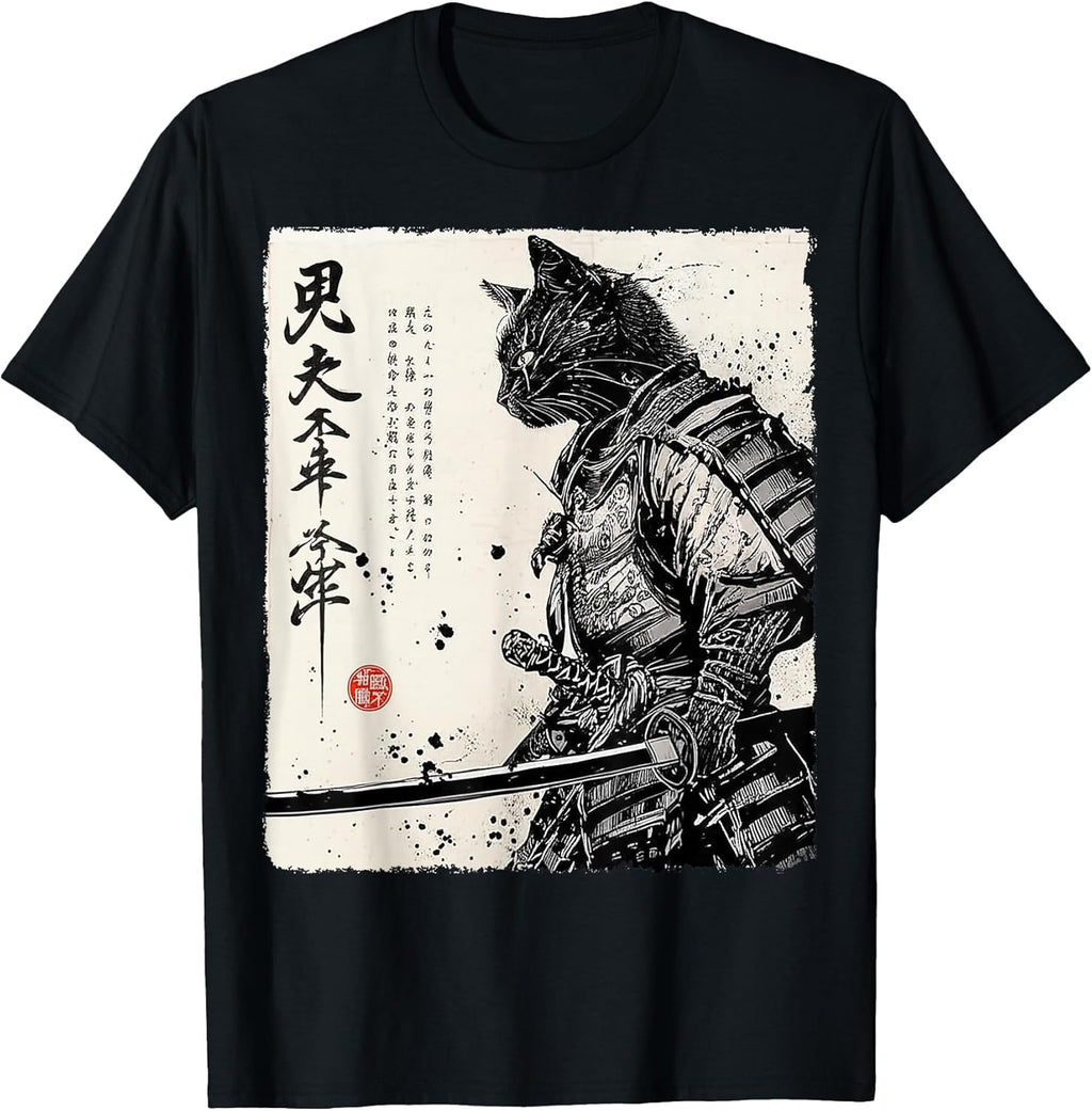 Samurai Cat Japanese Art Anime Gifts Men Women Kid Graphic T-Shirt