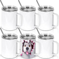12 Oz Sublimation Coffee Mug Blanks With Handle, 6 Pack Stainless Steel Sublimation Coffee Tumbler, Individually Boxed, White