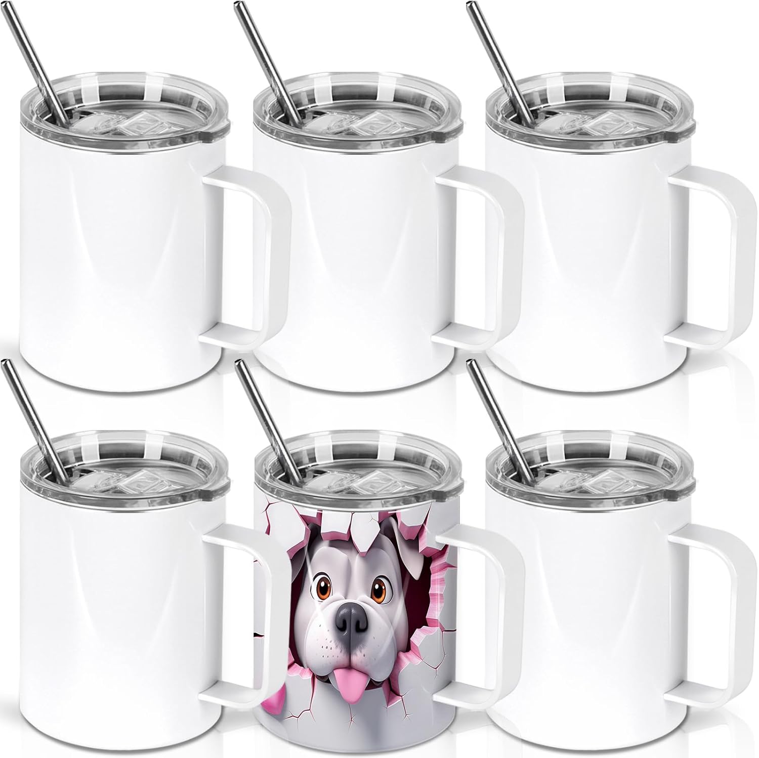 12 Oz Sublimation Coffee Mug Blanks With Handle, 6 Pack Stainless Steel Sublimation Coffee Tumbler, Individually Boxed, White