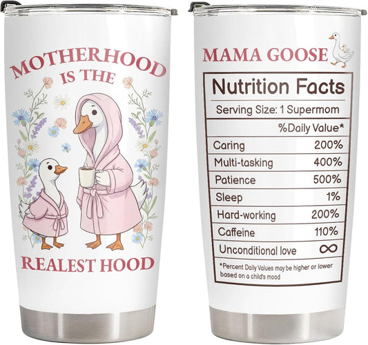 34HD Mama Goose Tumbler 20oz with Lid, Motherhood Insulated Travel Coffee Mug, Funny Supermom Cup for Mothers Day - Birthday Present to Mom from Daughter Son Kids Husband