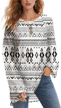 Womens Boho Tribal Print Long Sleeve Tunic Top Lightweight Geometric Pattern Casual Blouse