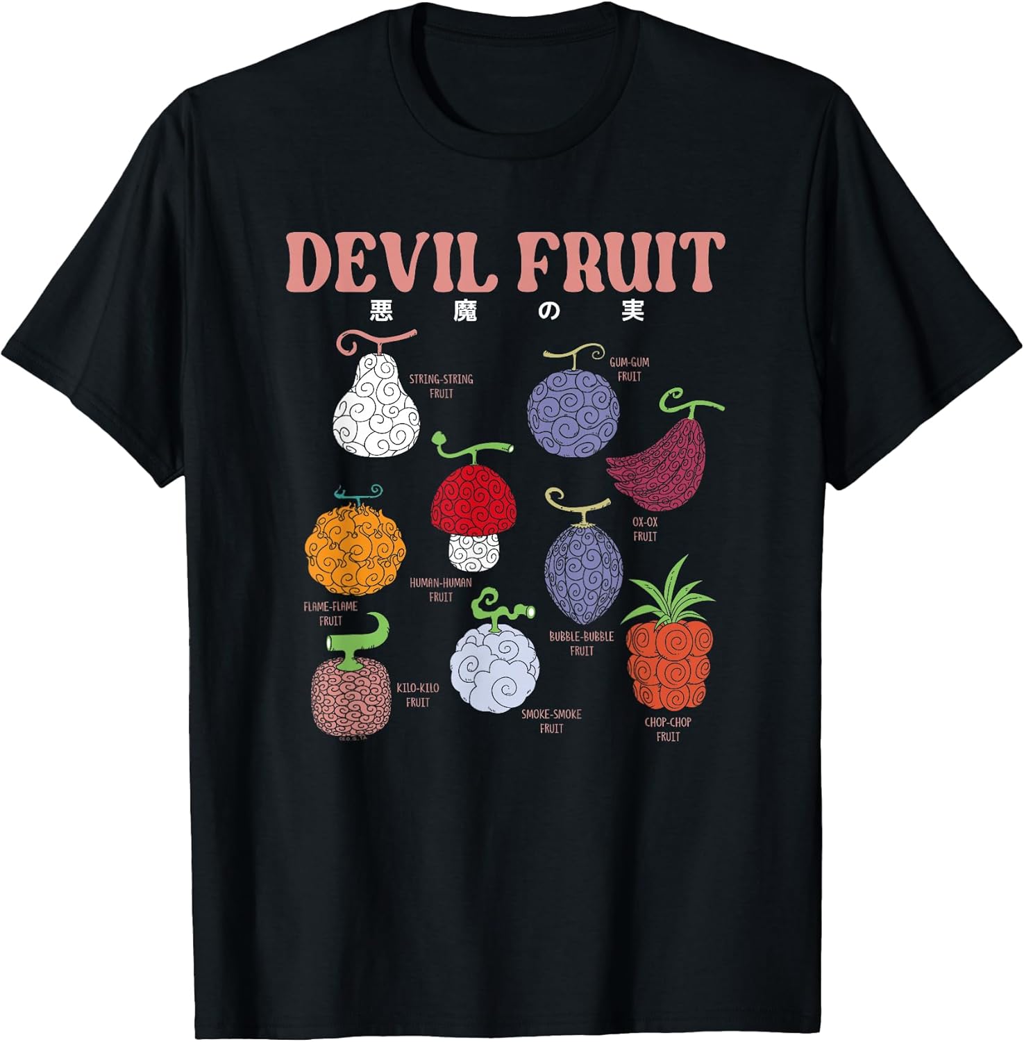 Anime Devil Fruit Varieties Illustration T-Shirt