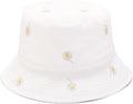 Reversible Embroidered Daisy Bucket Hat Packable Beach Sun Hat for Women Men