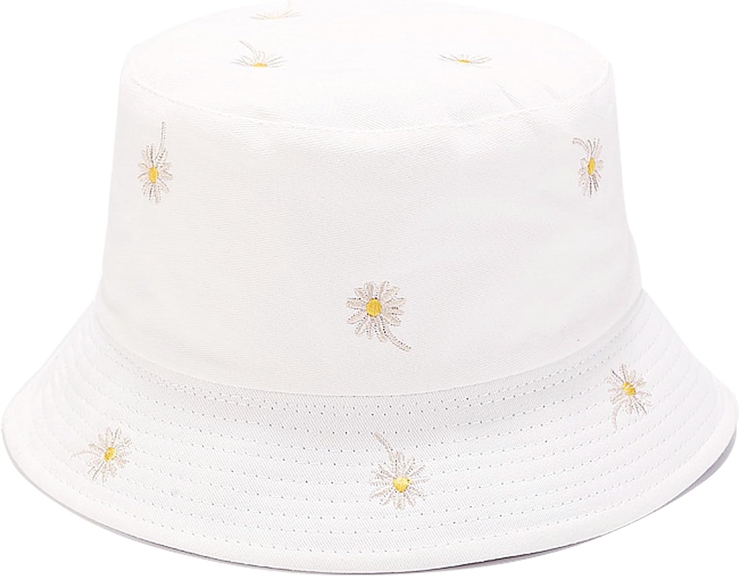 Reversible Embroidered Daisy Bucket Hat Packable Beach Sun Hat for Women Men