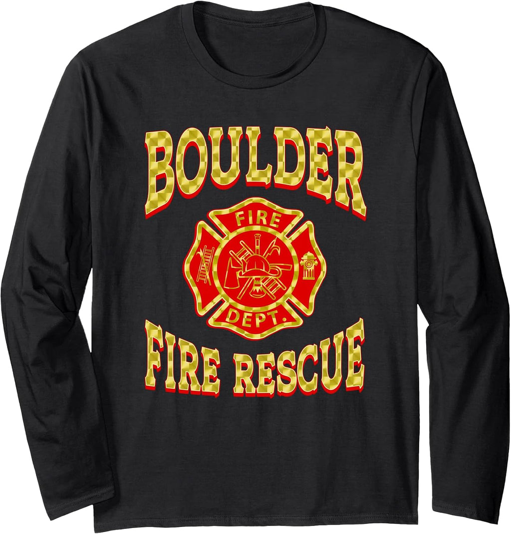 Retro Boulder Fire Department Flag Colorado Firefighter Long Sleeve T-Shirt