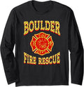 Retro Boulder Fire Department Flag Colorado Firefighter Long Sleeve T-Shirt