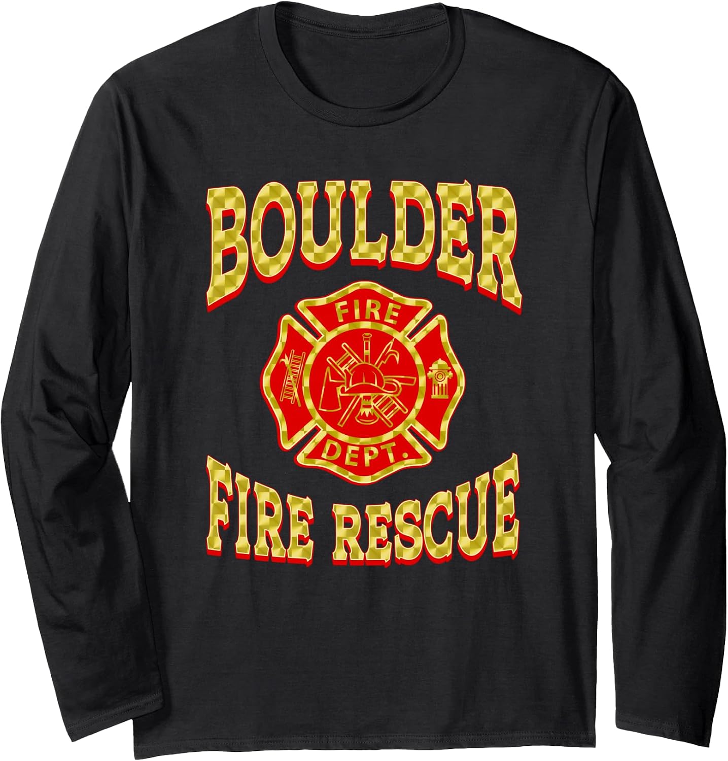 Retro Boulder Fire Department Flag Colorado Firefighter Long Sleeve T-Shirt