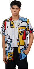 Men's Allover Printed Button Front Collar Hawaii Short Sleeve Colorblock Shirt