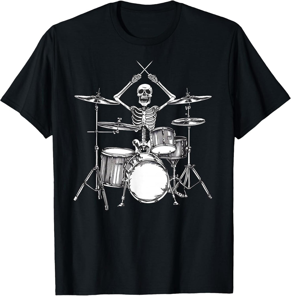 Skeleton Percussionist Drummer Halloween Rock & Roll Music T-Shirt