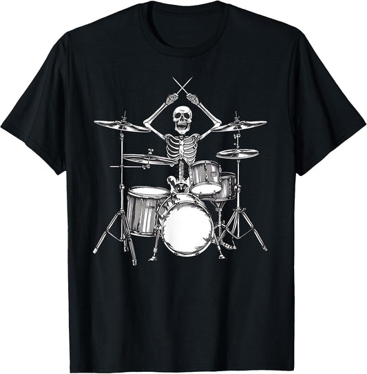 Skeleton Percussionist Drummer Halloween Rock & Roll Music T-Shirt