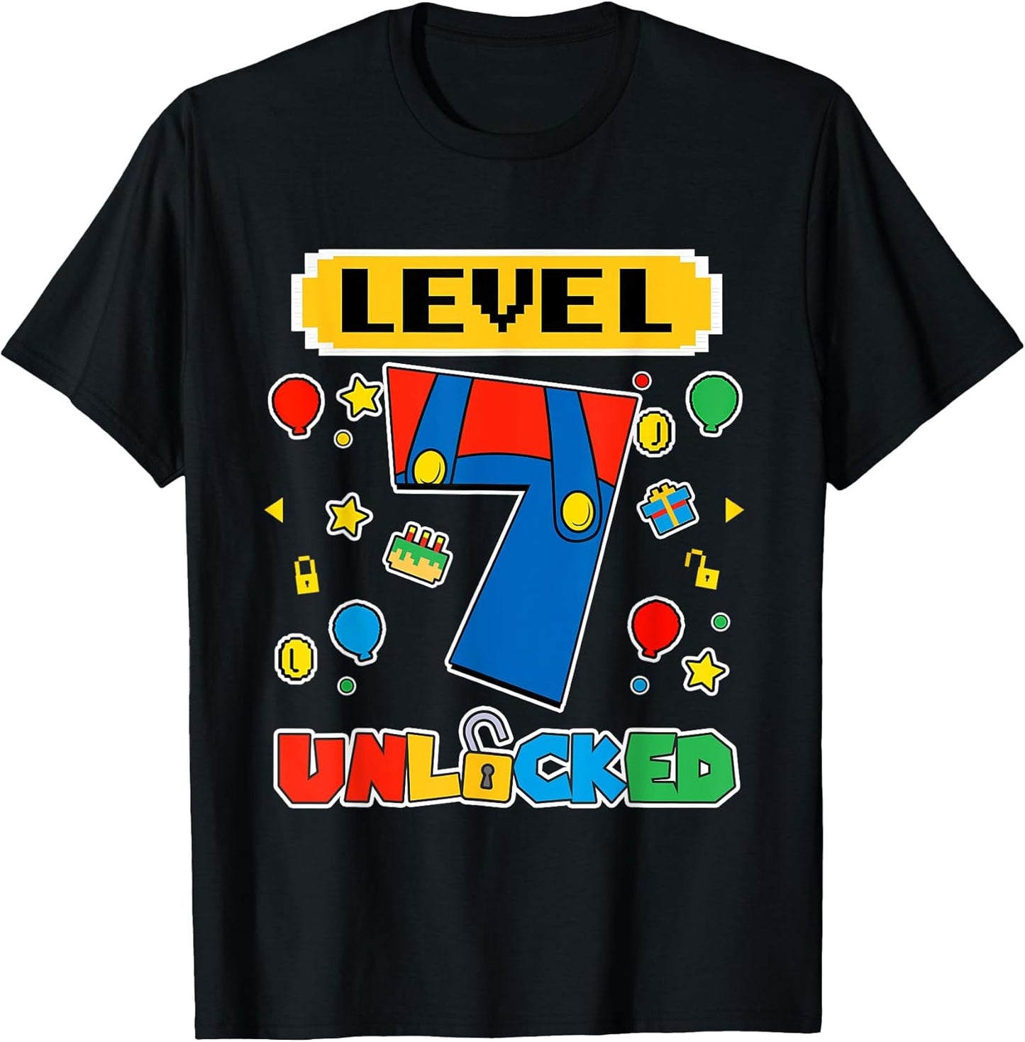 Level 7 Unlocked Birthday Boy 7 Video Game Gaming Party T-Shirt