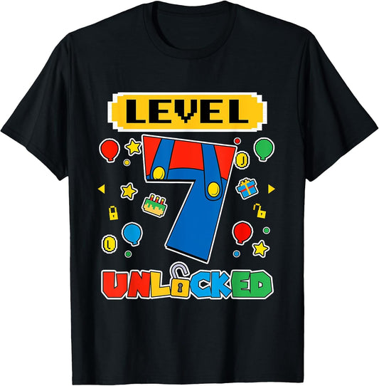 Level 7 Unlocked Birthday Boy 7 Video Game Gaming Party T-Shirt