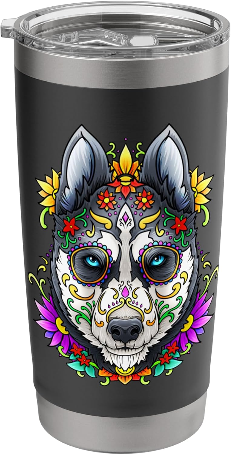 Husky Dog Sugar Skull Day of the Dead Shirt Dia de Muertos Stainless Steel Insulated Tumbler