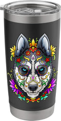 Husky Dog Sugar Skull Day of the Dead Shirt Dia de Muertos Stainless Steel Insulated Tumbler