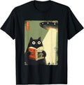 Vintage Japanese Cat Book Lovers UFO Alien Abduction Cat Dad T-Shirt