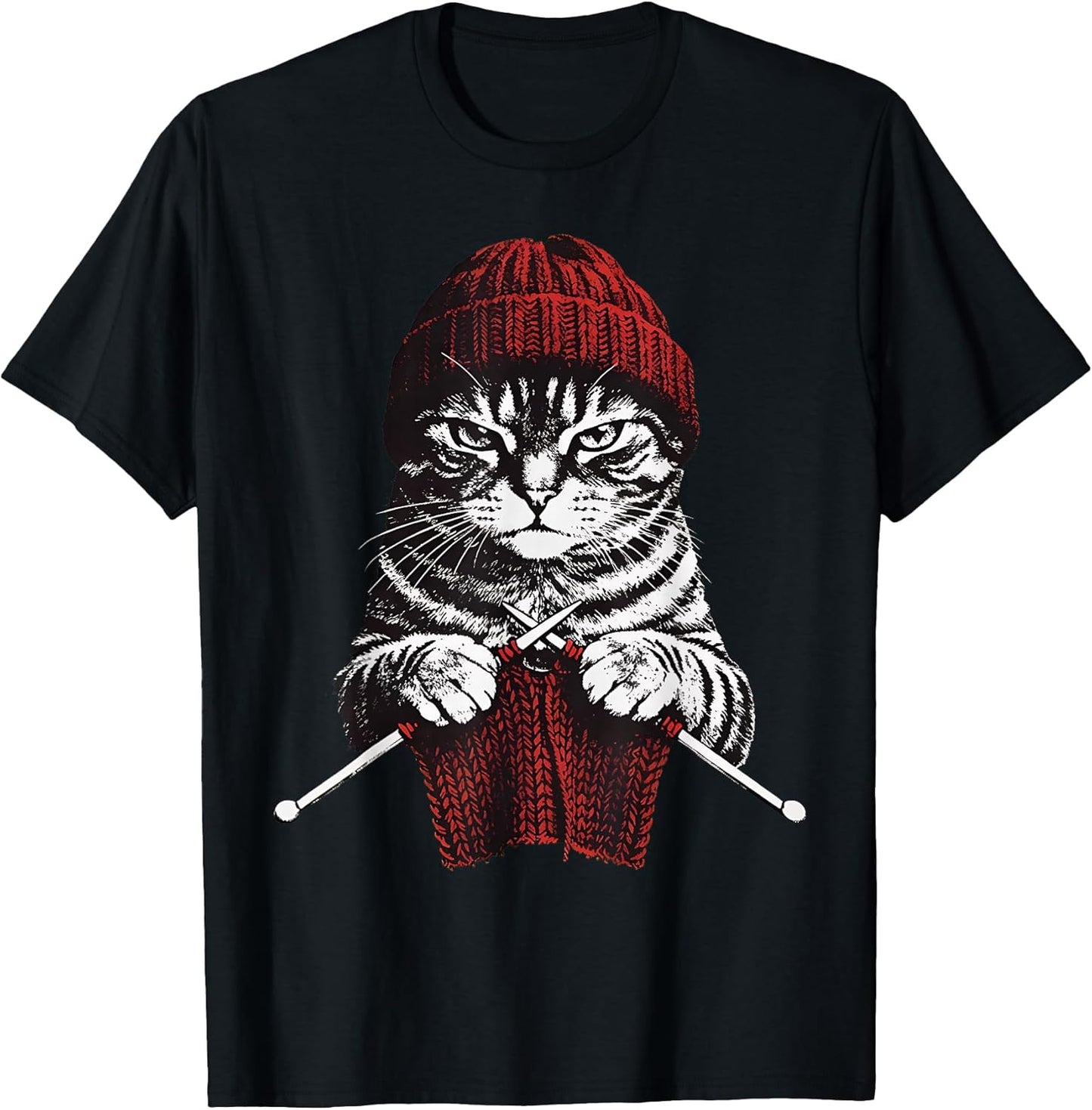Vintage Knitting Cat Crochet Yarn Lover Cute Cat T-Shirt