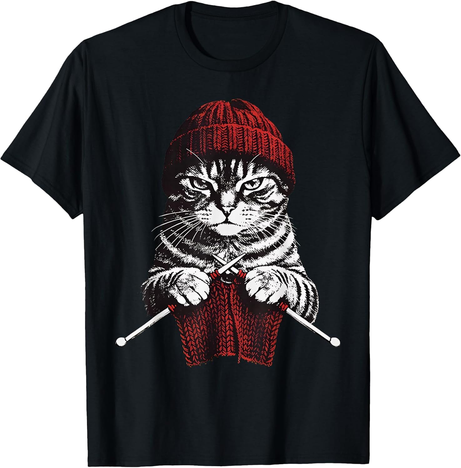 Vintage Knitting Cat Crochet Yarn Lover Cute Cat T-Shirt