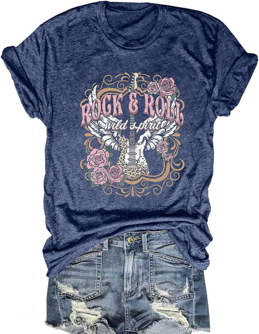 Women Rock Band T Shirt Vintage Country Music Shirt Concert Outfit Short Sleeve Tops