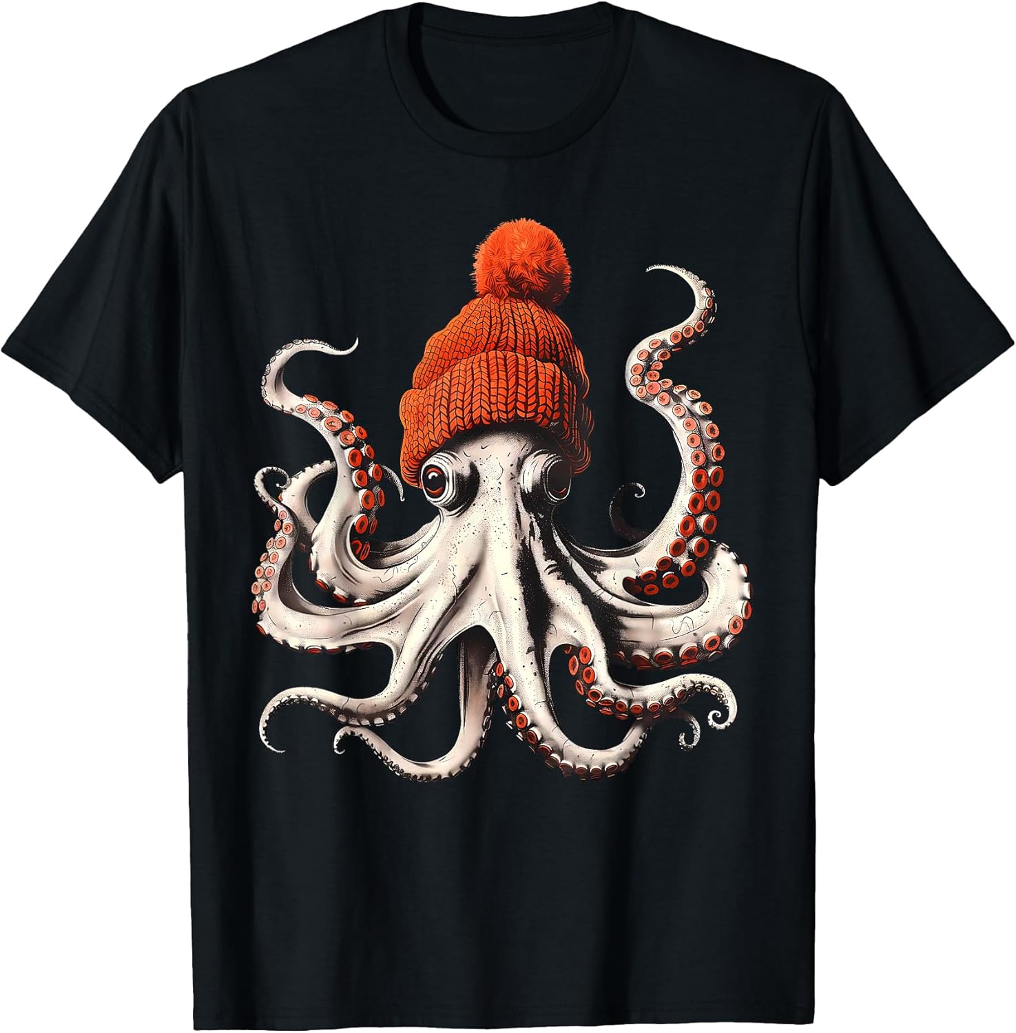 Octopus Wearing Beanie Retro Graphic Design