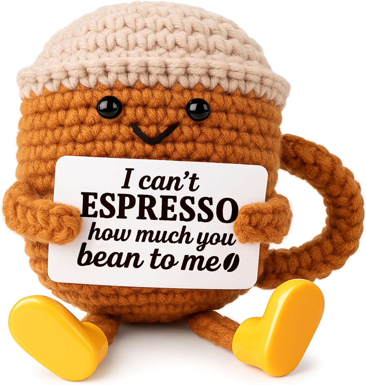Mothers Day Gifts for Mom, Birthday Graduation Gift for Her Him Women Men Girlfriend Boyfriend, Positive Crochet Espresso Cup, Cute Small Coffee Lover Gift for Best Friend Couple Wife Husband