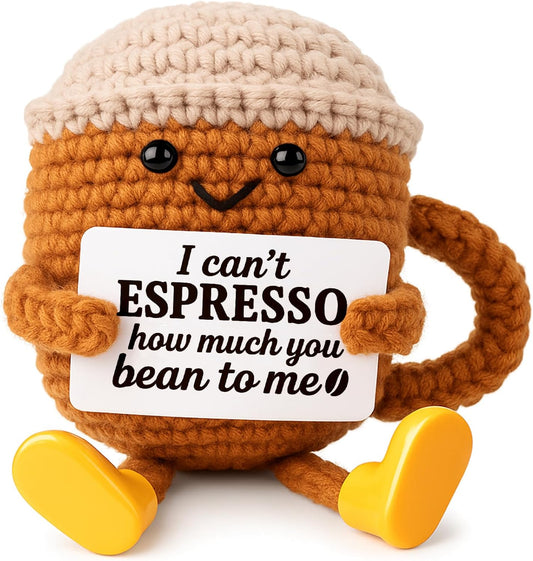 Mothers Day Gifts for Mom, Birthday Graduation Gift for Her Him Women Men Girlfriend Boyfriend, Positive Crochet Espresso Cup, Cute Small Coffee Lover Gift for Best Friend Couple Wife Husband