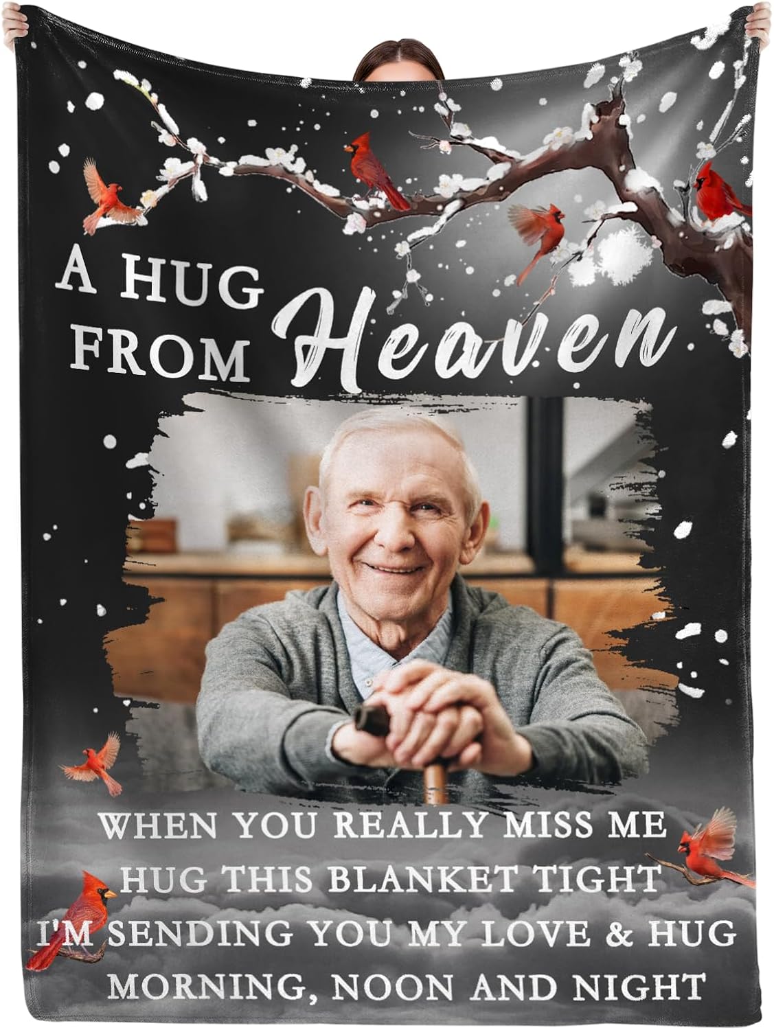 Ships Next Day, Custom Memorial Blanket with Picture and Text - Printed in USA,Personalized Blankets for Loss Loved Ones,Customized Blanket for Loss of Dad Mom,In Loving Memory Gifts with Photos