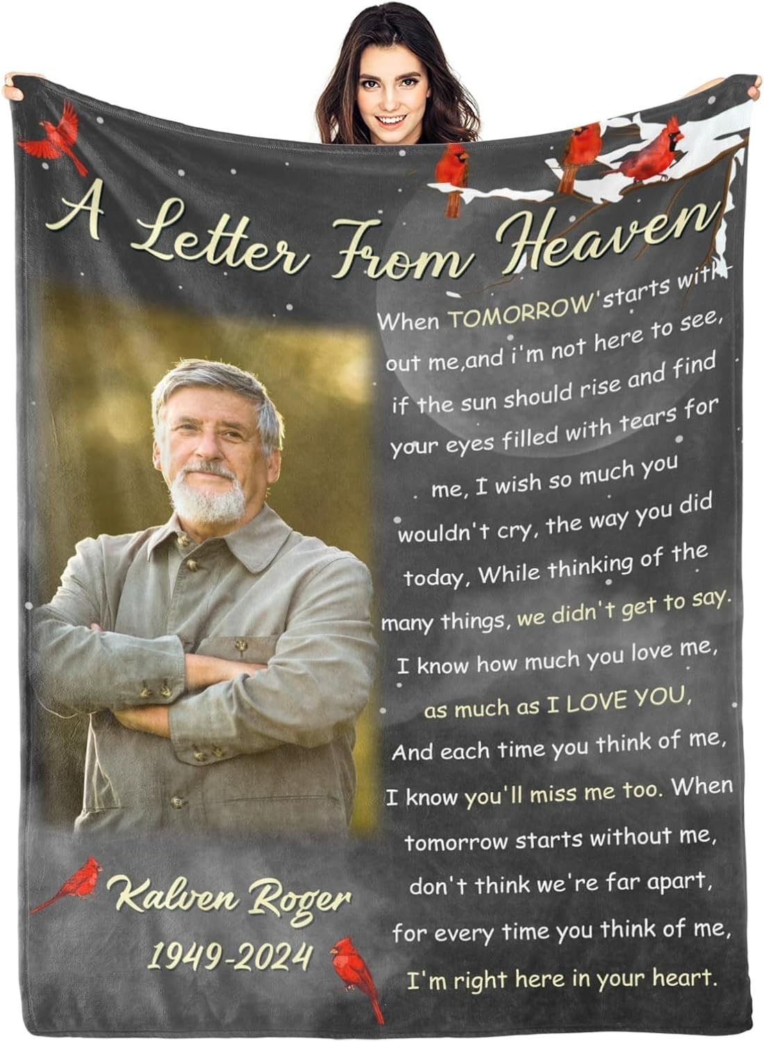 Personalized Memorial Blankets with Photos, in Memory of Loved One Gifts, Sympathy Bereavement Cardinal Blanket for Loss of Mom Dad Grandma Husband Son Daughter
