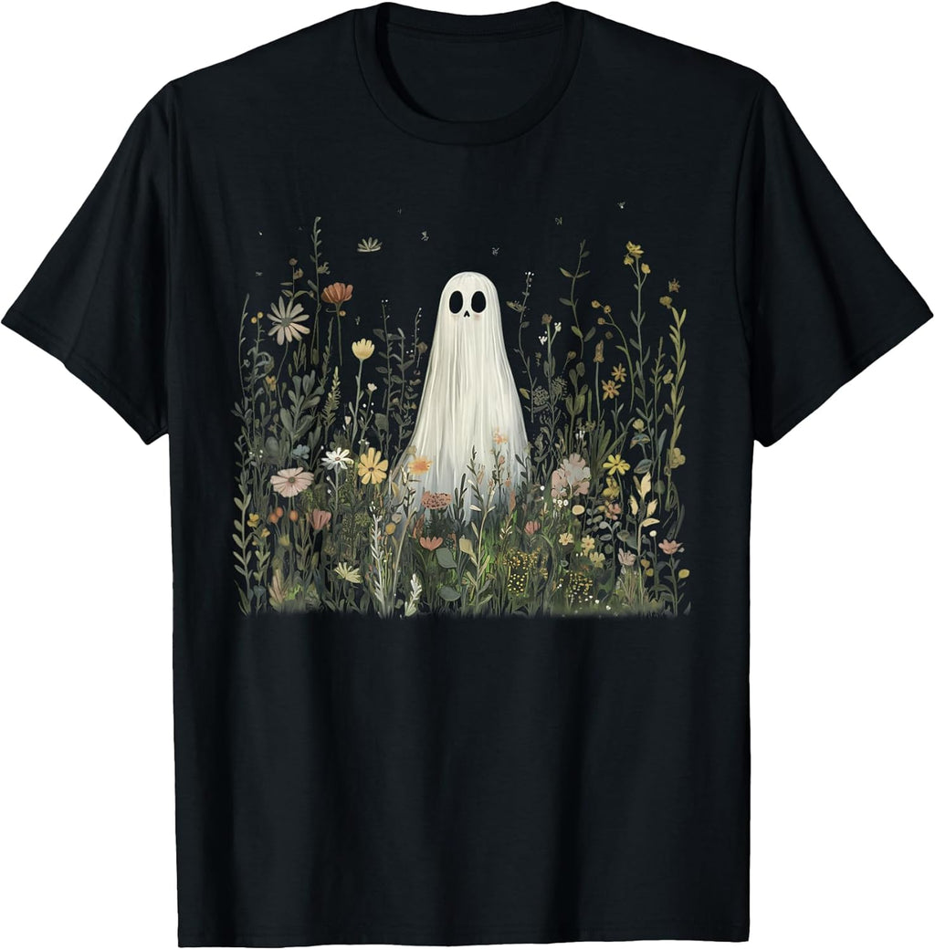 Cute Ghost in Wildflower Spooky Fall Halloween Tee