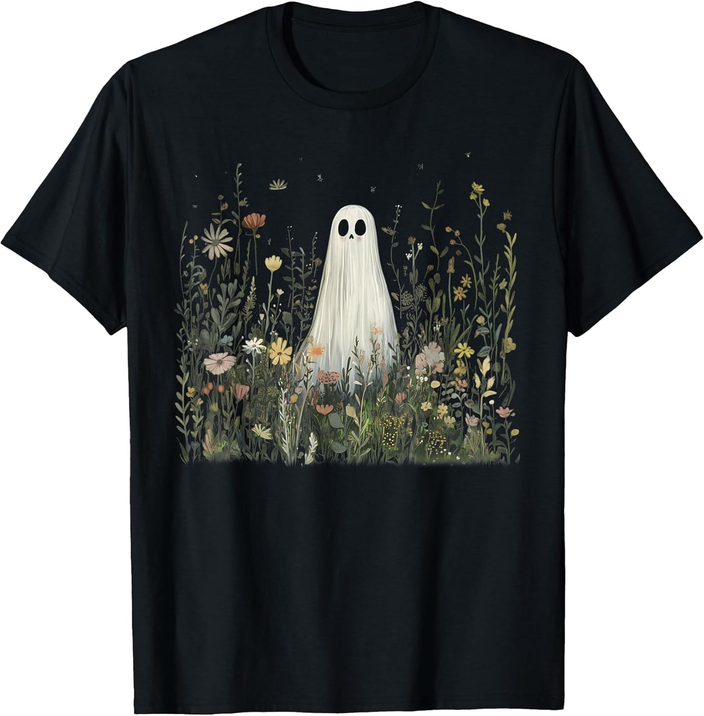 Cute Ghost in Wildflower Spooky Fall Halloween Tee