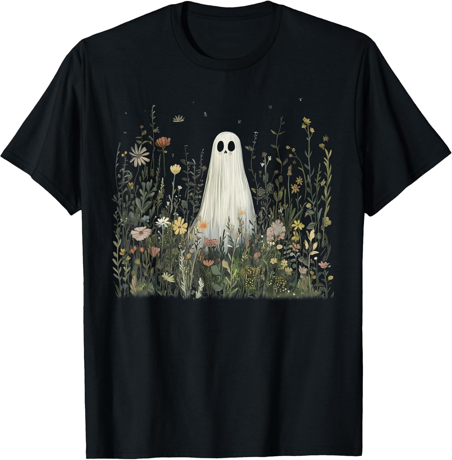 Cute Ghost in Wildflower Spooky Fall Halloween Tee