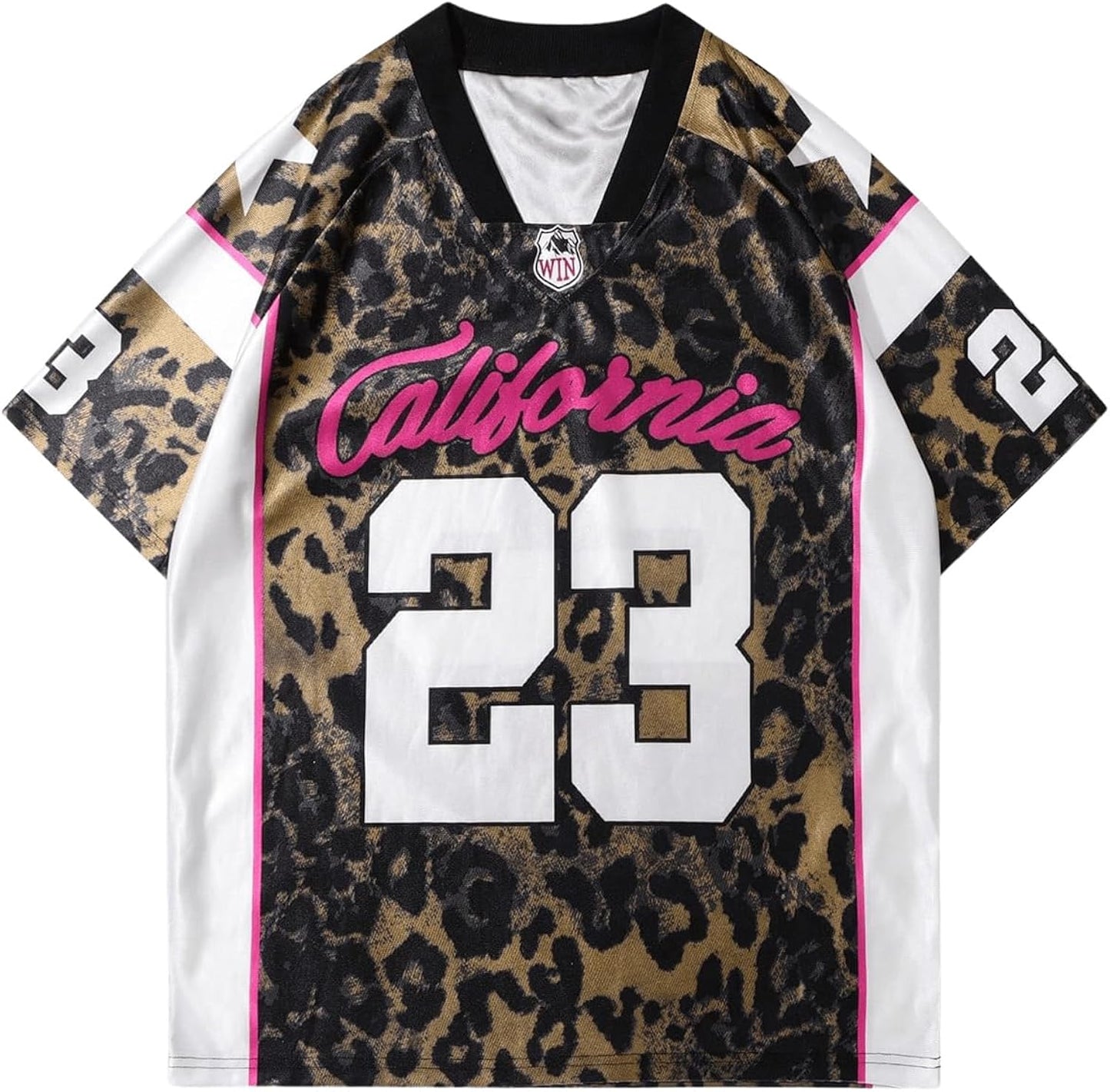 Men's Cheetah Letter Graphic Tees Oversized V Neck Short Sleeve Jersey T Shirt Tops